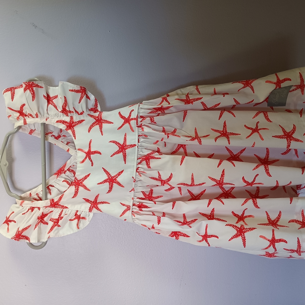 White Dress with Red Starfish Pattern